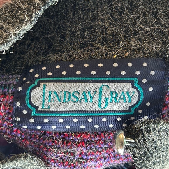 Lindsay Gray Vintage Grey/Purple/Green/Red Medium Acrylic Sweater - Picture 4 of 6